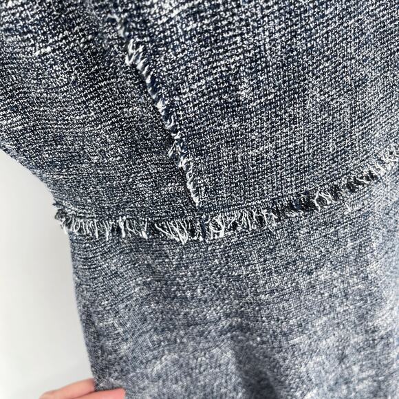 J. McLaughlin Zinnia Tweed Fit & Flare Dress Sz 4 Fringe Accent Navy White - Picture 3 of 13